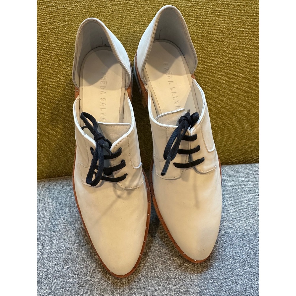 Freda Salvador Wit White Leather dOrsay Oxford Shoes Size 7 Made in Spain - Picture 2 of 7